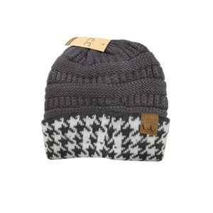 CC C.C Houndstooth Dark Gray & White Beanie Hat